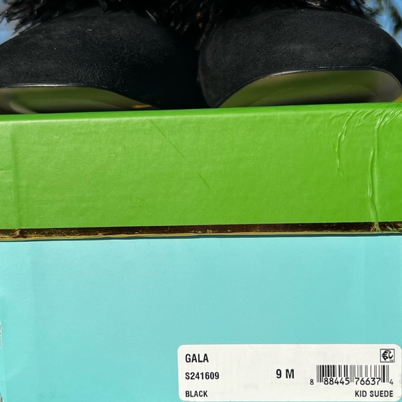 🎉Kate Spade NEW! Gala Slide/Mules in Black Kid Suede & Fun Feather Pom Pom SZ 9 - Picture 4 of 7